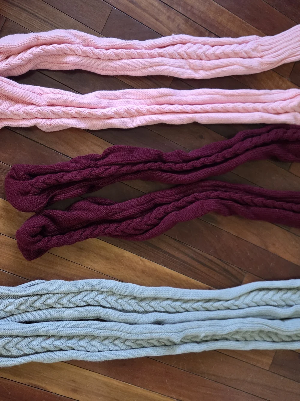 3 Pack Cozy Cable Knit Over-the-Knee Socks - Gray, Pink, Burgundy